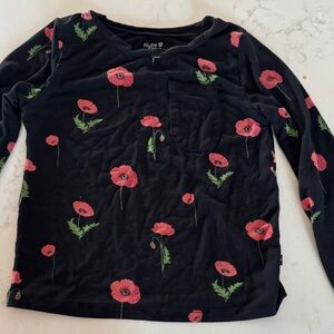 Kyte BABY Black Long Sleeve Shirt with Red Floral Design